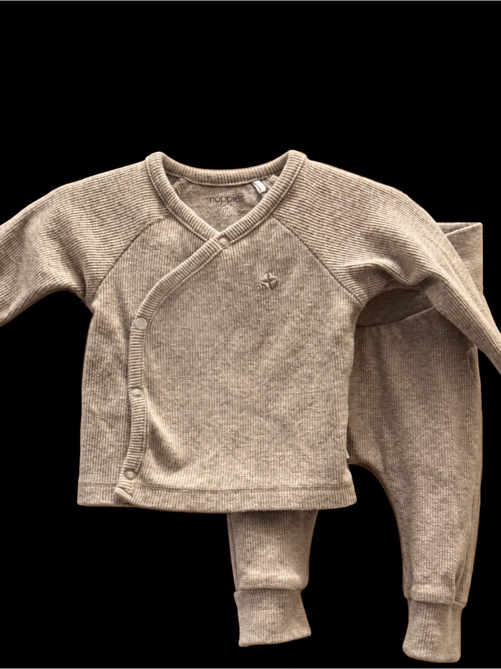 Noppies Organic Cotton Beige Ribbed Wtap Top and Leggings Set
